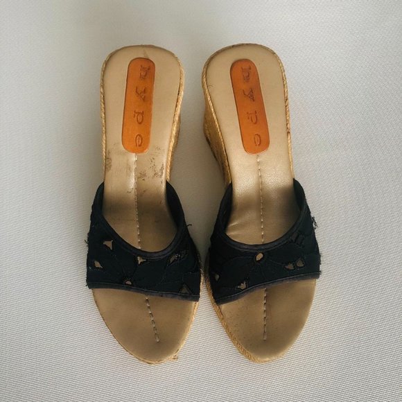 hype Wedges Espadrille Sandals in Black Size 5-1/2 - Picture 2 of 14